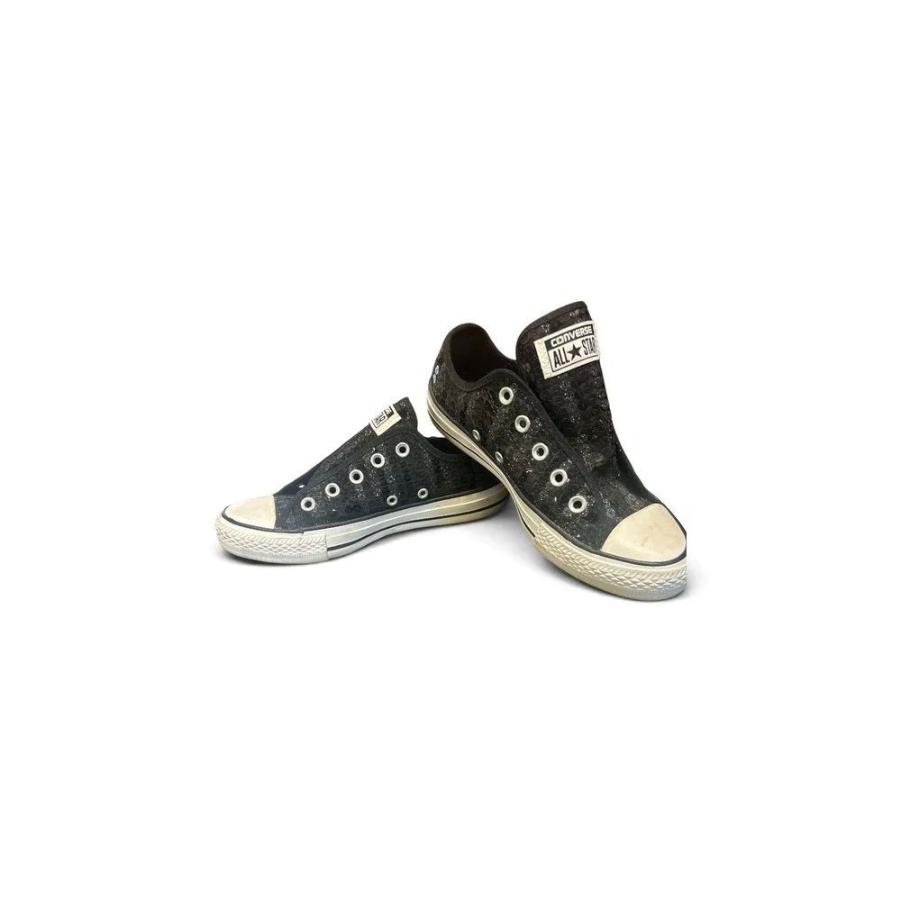 Converse Chuck Taylor All Star Black Sequin Low Top Sneakers 545008F Womens 6